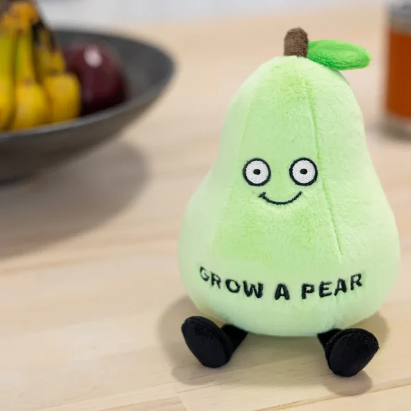 Whether you're an avid arborist or someone that just needs a little courage to tackle the next daunting task, this soft cuddly plush pear is the PEARfect motivator to take on whatever the world throws at you. This plush is ideal for children, collectors, or anyone who loves cozy and fun decor.