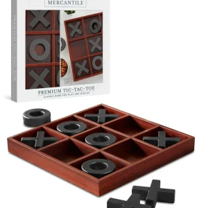 Made with top quality wood and sturdy craftsmanship, this large Studio Mercantile 14"" Tic Tac Toe board game shows off a rustic finish plus giant gold-tone painted X and O pieces that adds a striking home decor accent to the coffee table or anywhere else in the house.