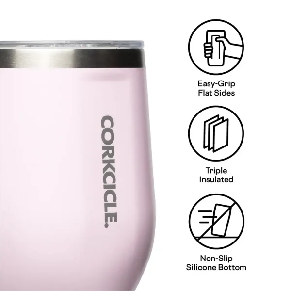 Lose the stem. Keep the cool. Our Classic Stemless line was made with wine in mind, but can be used for drinks of every kind. Stemless Wine Cup holds 12oz of your favorite beverage. • Wine Cup includes sliding, shatterproof Lid • Triple-insulated for the perfect chill • Slip-proof, silicone bottom • Easy-grip, flat sides • BPA free Features: Cool for 6 hours, hot for 3 | Triple insulated | Sliding, shatter-proof crystal clear lid | Stay-put silicone bottom | Easy-grip, flat sides | Stainless steel Care instructions: Dishwasher Safe