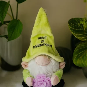 What in carnation is going on here? This gnomes curiosity is blooming! He's got questions, and hopefully, you've got answers! His cute nose, fuzzy shirt, and 3D flower make him simply iris-istible. We be-leaf he'd make a great gift for any plant lover. This plush is ideal for children, collectors, or anyone who loves cozy and fun decor.