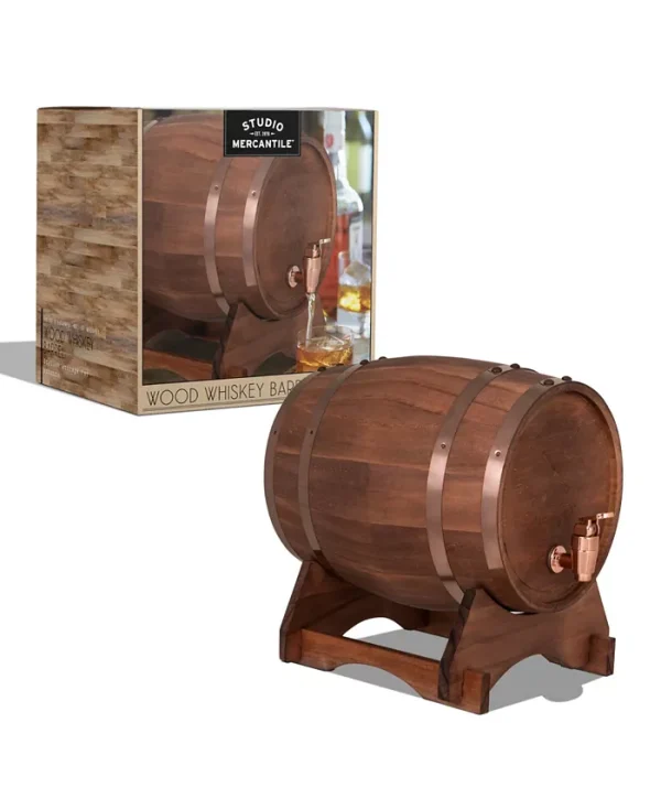 Impress your guests and add a touch of refinement to your home with the Studio Mercantile Miniature Wood Whiskey Barrel Dispenser. This mini barrel offers a unique and creative way to store and display any of your favorite spirits. Not only is this product super handy, it is also aesthetic! You'll definitely want to keep this mini barrel on display even when it is not in use. This makes the perfect centerpiece or a beautiful addition to any bar space. The rustic yet refined design goes well with many different design styles, and the simplistic yet elevated look is sure to complement your home. This dispenser is for the ultimate Whiskey drinker and is the perfect way to share your love of Whiskey with family and friends. Studio Mercantile's unique array of gifts carries the perfect products for a wide age-range of recipients. Shop the entire collection today and impress all your loved ones this season.