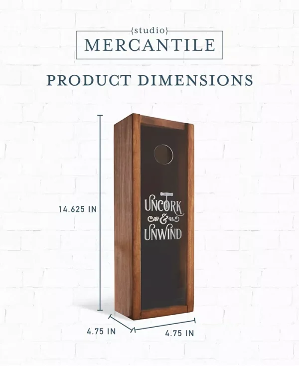 Present your favorite wine in style with the Studio Mercantile wine keepsake box, a dual-purpose gift box and cork display. Crafted to fit most wine and champagne bottles, this keepsake box features a plexiglass cover for secure storage and easy cork viewing.