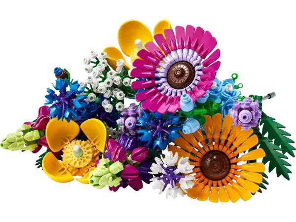 Giving and receiving flowers is always joyful, and this LEGO® Icons Wildflower Bouquet (10313) puts a creative spin on a timeless gift. Why not celebrate the next special occasion by sending a loved one flowers that will never wither or need to be watered? Let creativity bloom Crafted entirely from intricate LEGO pieces, the Wildflower Bouquet features 8 species of wildflowers on adjustable stems. Budding florists and flower lovers can spend hours building and identifying the blooms inspired by cornflowers, lavender, Welsh poppies, cow parsley, leatherleaf ferns, gerbera daisies, larkspur and lupins. Once complete, these LEGO flowers can be displayed in a favorite vase to become an eye-catching piece of home decor that will plant seeds of joy in whichever room they’re placed. Plants from plants Part of the revolutionary LEGO Botanical Collection for adults, this set includes several elements made from a plant-based plastic produced using sustainably sourced sugarcane. Cultivate creativity – Build and display a lifelike LEGO® Icons Wildflower Bouquet (10313) with this immersive building project for adults. Please note, a vase is not included Enjoy flower arranging – The set features 16 individual stems that can be adjusted, allowing you to tailor the height of the flowers and experiment with different arrangements Let your decor bloom – Once complete, this bouquet can be displayed in your own vase as a piece of home decor A gift for flower lovers –Florists and flower lovers can cultivate their own LEGO® Icons Wildflower Bouquet Make a bigger bouquet – This building set can be combined with the LEGO® Icons Flower Bouquet (10280) to create one large bouquet or 2 different bouquets Dimensions – The stems come in a variety of lengths. As a guide, the ‘larkspur’, with its straight stem, measures over 18 in. (47 cm) tall Plants from plants – This set is part of the LEGO® Botanical Collection, which includes elements of plant-based plastic that’s made using sustainably sourced sugarcane Digital building instructions – The LEGO® Builder app features a digital version of the building instructions included with this set A high-quality project – LEGO® building bricks meet high industry standards; they’ve been consistent, compatible and easy to connect for over 60 years Safety ensured – LEGO® bricks and pieces have been rigorously tested to meet stringent global safety and quality standards, so you know you’re in safe hands