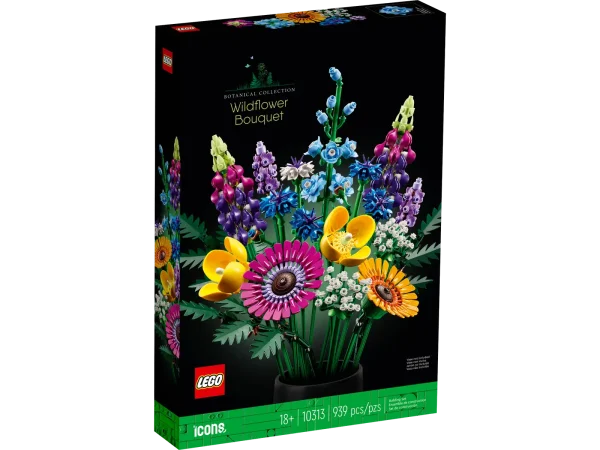 Giving and receiving flowers is always joyful, and this LEGO® Icons Wildflower Bouquet (10313) puts a creative spin on a timeless gift. Why not celebrate the next special occasion by sending a loved one flowers that will never wither or need to be watered? Let creativity bloom Crafted entirely from intricate LEGO pieces, the Wildflower Bouquet features 8 species of wildflowers on adjustable stems. Budding florists and flower lovers can spend hours building and identifying the blooms inspired by cornflowers, lavender, Welsh poppies, cow parsley, leatherleaf ferns, gerbera daisies, larkspur and lupins. Once complete, these LEGO flowers can be displayed in a favorite vase to become an eye-catching piece of home decor that will plant seeds of joy in whichever room they’re placed. Plants from plants Part of the revolutionary LEGO Botanical Collection for adults, this set includes several elements made from a plant-based plastic produced using sustainably sourced sugarcane. Cultivate creativity – Build and display a lifelike LEGO® Icons Wildflower Bouquet (10313) with this immersive building project for adults. Please note, a vase is not included Enjoy flower arranging – The set features 16 individual stems that can be adjusted, allowing you to tailor the height of the flowers and experiment with different arrangements Let your decor bloom – Once complete, this bouquet can be displayed in your own vase as a piece of home decor A gift for flower lovers –Florists and flower lovers can cultivate their own LEGO® Icons Wildflower Bouquet Make a bigger bouquet – This building set can be combined with the LEGO® Icons Flower Bouquet (10280) to create one large bouquet or 2 different bouquets Dimensions – The stems come in a variety of lengths. As a guide, the ‘larkspur’, with its straight stem, measures over 18 in. (47 cm) tall Plants from plants – This set is part of the LEGO® Botanical Collection, which includes elements of plant-based plastic that’s made using sustainably sourced sugarcane Digital building instructions – The LEGO® Builder app features a digital version of the building instructions included with this set A high-quality project – LEGO® building bricks meet high industry standards; they’ve been consistent, compatible and easy to connect for over 60 years Safety ensured – LEGO® bricks and pieces have been rigorously tested to meet stringent global safety and quality standards, so you know you’re in safe hands