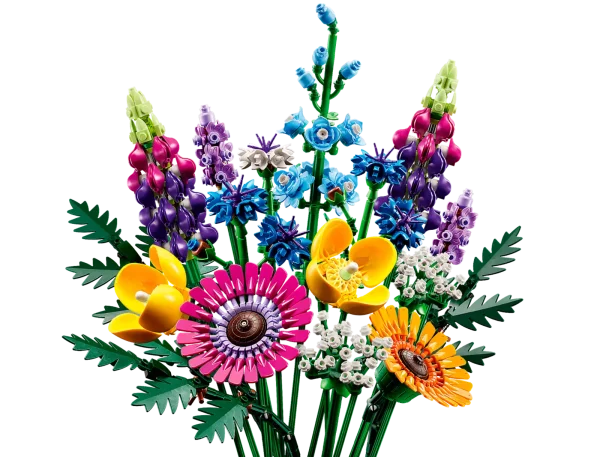 Giving and receiving flowers is always joyful, and this LEGO® Icons Wildflower Bouquet (10313) puts a creative spin on a timeless gift. Why not celebrate the next special occasion by sending a loved one flowers that will never wither or need to be watered? Let creativity bloom Crafted entirely from intricate LEGO pieces, the Wildflower Bouquet features 8 species of wildflowers on adjustable stems. Budding florists and flower lovers can spend hours building and identifying the blooms inspired by cornflowers, lavender, Welsh poppies, cow parsley, leatherleaf ferns, gerbera daisies, larkspur and lupins. Once complete, these LEGO flowers can be displayed in a favorite vase to become an eye-catching piece of home decor that will plant seeds of joy in whichever room they’re placed. Plants from plants Part of the revolutionary LEGO Botanical Collection for adults, this set includes several elements made from a plant-based plastic produced using sustainably sourced sugarcane. Cultivate creativity – Build and display a lifelike LEGO® Icons Wildflower Bouquet (10313) with this immersive building project for adults. Please note, a vase is not included Enjoy flower arranging – The set features 16 individual stems that can be adjusted, allowing you to tailor the height of the flowers and experiment with different arrangements Let your decor bloom – Once complete, this bouquet can be displayed in your own vase as a piece of home decor A gift for flower lovers –Florists and flower lovers can cultivate their own LEGO® Icons Wildflower Bouquet Make a bigger bouquet – This building set can be combined with the LEGO® Icons Flower Bouquet (10280) to create one large bouquet or 2 different bouquets Dimensions – The stems come in a variety of lengths. As a guide, the ‘larkspur’, with its straight stem, measures over 18 in. (47 cm) tall Plants from plants – This set is part of the LEGO® Botanical Collection, which includes elements of plant-based plastic that’s made using sustainably sourced sugarcane Digital building instructions – The LEGO® Builder app features a digital version of the building instructions included with this set A high-quality project – LEGO® building bricks meet high industry standards; they’ve been consistent, compatible and easy to connect for over 60 years Safety ensured – LEGO® bricks and pieces have been rigorously tested to meet stringent global safety and quality standards, so you know you’re in safe hands