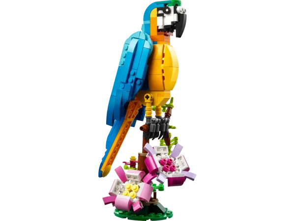 Little builders and passionate animal fans aged 7+ can travel deep into the rainforest for action-packed stories with this LEGO® Creator 3in1 Exotic Parrot (31136) building set. It features a colorful parrot that can fully rotate its body while sitting on a tree branch and move its wings and tail. 3in1 toys kick-start creative fun Kids have the chance to build 3 different exotic animal toys with this fantastic LEGO 3in1 set. They can build a colorful parrot sitting on a tree branch or rebuild it into a playful fish swimming at the bottom of the sea or a cheeky frog that can move its legs. A fun digital experience for LEGO fans Download the LEGO Builder app and step into a new world of building fun where kids can zoom in and rotate models in 3D, save sets and track their progress. 3in1 exotic animal toys – Kids aged 7+ can step into a rainforest with the LEGO® Creator 3in1 Exotic Parrot (31136) playset, featuring a parrot, a fish and a frog Endless play possibilities – Animal fans can stage different stories with a parrot perched on a tree, a fish swimming at the bottom of the sea and a playful frog Posable models – The parrot can rotate on its perch and move its wings and tail; the fish can lift its fins and be moved up and down; and the frog has posable legs A simple build – This 253-piece playset lets little builders aged 7+ enjoy a rewarding build-and-play experience and can be given as a reward or a birthday present Play on the go – Measuring over 8.5 in. (22 cm) high, 4 in. (11 cm) long and 4.5 in. (12 cm) wide, the parrot toy is a portable size for kids to take with them wherever they go More 3in1 fun – Look out for others in the LEGO® Creator 3in1 range, including the Space Shuttle (31134), Beach Camper Van (31138) and Cozy House (31139) sets A helping hand – Discover intuitive building instructions in the LEGO® Builder app, where kids can zoom in and rotate models in 3D, track progress and save sets as they develop new skills Premium quality – For more than 6 decades, LEGO® bricks have been made to ensure they pull apart consistently every time Safety assurance – LEGO® building bricks meet stringent global safety standards