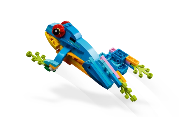 Little builders and passionate animal fans aged 7+ can travel deep into the rainforest for action-packed stories with this LEGO® Creator 3in1 Exotic Parrot (31136) building set. It features a colorful parrot that can fully rotate its body while sitting on a tree branch and move its wings and tail. 3in1 toys kick-start creative fun Kids have the chance to build 3 different exotic animal toys with this fantastic LEGO 3in1 set. They can build a colorful parrot sitting on a tree branch or rebuild it into a playful fish swimming at the bottom of the sea or a cheeky frog that can move its legs. A fun digital experience for LEGO fans Download the LEGO Builder app and step into a new world of building fun where kids can zoom in and rotate models in 3D, save sets and track their progress. 3in1 exotic animal toys – Kids aged 7+ can step into a rainforest with the LEGO® Creator 3in1 Exotic Parrot (31136) playset, featuring a parrot, a fish and a frog Endless play possibilities – Animal fans can stage different stories with a parrot perched on a tree, a fish swimming at the bottom of the sea and a playful frog Posable models – The parrot can rotate on its perch and move its wings and tail; the fish can lift its fins and be moved up and down; and the frog has posable legs A simple build – This 253-piece playset lets little builders aged 7+ enjoy a rewarding build-and-play experience and can be given as a reward or a birthday present Play on the go – Measuring over 8.5 in. (22 cm) high, 4 in. (11 cm) long and 4.5 in. (12 cm) wide, the parrot toy is a portable size for kids to take with them wherever they go More 3in1 fun – Look out for others in the LEGO® Creator 3in1 range, including the Space Shuttle (31134), Beach Camper Van (31138) and Cozy House (31139) sets A helping hand – Discover intuitive building instructions in the LEGO® Builder app, where kids can zoom in and rotate models in 3D, track progress and save sets as they develop new skills Premium quality – For more than 6 decades, LEGO® bricks have been made to ensure they pull apart consistently every time Safety assurance – LEGO® building bricks meet stringent global safety standards