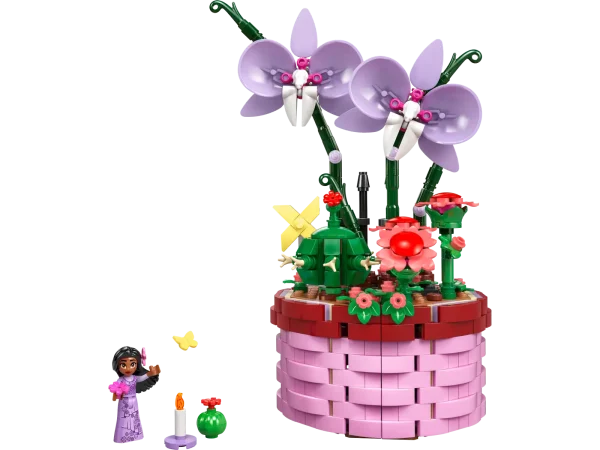 Engage kids and Disney fans aged 9+ who like art and design with this LEGO® ǀ Disney Encanto Isabela’s Flowerpot (43237) buildable play-and-display toy. Featuring a hinged basket flowerpot that opens to reveal a hidden room full of fun movie details, an Isabela LEGO ǀ Disney mini-doll figure, and orchid and cactus buildable LEGO flower toys to set up in an appealing display when the flowerpot is closed. This detailed Disney gift for girls and boys appeals to older kids, offering a more complexbuild and fun play possibilities thanks to the secret room inside the flowerpot. Once play is done, it also makes a good display set for a room or shelf. Kids and grown-up fans alike will appreciate all the details in the flowerpot and can enjoy creating the latest buildable toy together. Builders can also enjoy an easy and intuitive building experience with the LEGO Builder app. They can zoom in and rotate models in 3D, save new sets and track their progress. LEGO® ǀ Disney Encanto playset for kids – Inspire girls and boys aged 9+ with this Isabela’s Flowerpot building toy set, and spark imagination as kids play out their own fantasy stories Creative possibilities – The buildable set includes an opening flowerpot with a basket design inspired by the movie, flowers and an Isabela LEGO® ǀ Disney Encanto mini-doll figure Hidden space – Inside the flowerpot is a detailed setup of Isabela’s room, with a bed, cactus and LEGO® orchids, more play starters and space for the mini-doll figure LEGO® ǀ Disney Encanto building set – This set lets fans build the flowerpot and place the flowers how they like, open it for creative play options, then set it up for display when play is over Encanto gift for kids – Featuring an opening function and designed for play and display, the construction set makes a fun special occasion gift for girls, boys and Disney fans aged 9 and up A helping hand – Discover intuitive instructions in the LEGO® Builder app where builders can zoom in and rotate models in 3D, track their progress and save sets as they develop new skills Explore a passion – With a LEGO® ǀ Disney mini-doll figure, a buildable flowerpot and flowers to decorate it, the building set encourages a passion for design and develops life skills through fun Measurements – This 641-piece playset features a buildable flower-filled flowerpot that measures over 9 in. (24 cm) high, 6 in. (15 cm) wide and 5 in. (12 cm) deep