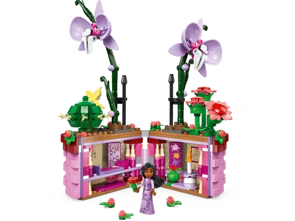 Engage kids and Disney fans aged 9+ who like art and design with this LEGO® ǀ Disney Encanto Isabela’s Flowerpot (43237) buildable play-and-display toy. Featuring a hinged basket flowerpot that opens to reveal a hidden room full of fun movie details, an Isabela LEGO ǀ Disney mini-doll figure, and orchid and cactus buildable LEGO flower toys to set up in an appealing display when the flowerpot is closed. This detailed Disney gift for girls and boys appeals to older kids, offering a more complexbuild and fun play possibilities thanks to the secret room inside the flowerpot. Once play is done, it also makes a good display set for a room or shelf. Kids and grown-up fans alike will appreciate all the details in the flowerpot and can enjoy creating the latest buildable toy together. Builders can also enjoy an easy and intuitive building experience with the LEGO Builder app. They can zoom in and rotate models in 3D, save new sets and track their progress. LEGO® ǀ Disney Encanto playset for kids – Inspire girls and boys aged 9+ with this Isabela’s Flowerpot building toy set, and spark imagination as kids play out their own fantasy stories Creative possibilities – The buildable set includes an opening flowerpot with a basket design inspired by the movie, flowers and an Isabela LEGO® ǀ Disney Encanto mini-doll figure Hidden space – Inside the flowerpot is a detailed setup of Isabela’s room, with a bed, cactus and LEGO® orchids, more play starters and space for the mini-doll figure LEGO® ǀ Disney Encanto building set – This set lets fans build the flowerpot and place the flowers how they like, open it for creative play options, then set it up for display when play is over Encanto gift for kids – Featuring an opening function and designed for play and display, the construction set makes a fun special occasion gift for girls, boys and Disney fans aged 9 and up A helping hand – Discover intuitive instructions in the LEGO® Builder app where builders can zoom in and rotate models in 3D, track their progress and save sets as they develop new skills Explore a passion – With a LEGO® ǀ Disney mini-doll figure, a buildable flowerpot and flowers to decorate it, the building set encourages a passion for design and develops life skills through fun Measurements – This 641-piece playset features a buildable flower-filled flowerpot that measures over 9 in. (24 cm) high, 6 in. (15 cm) wide and 5 in. (12 cm) deep