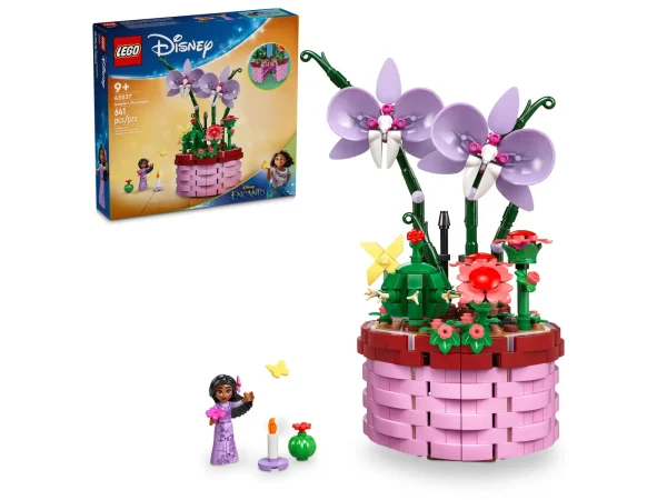 Engage kids and Disney fans aged 9+ who like art and design with this LEGO® ǀ Disney Encanto Isabela’s Flowerpot (43237) buildable play-and-display toy. Featuring a hinged basket flowerpot that opens to reveal a hidden room full of fun movie details, an Isabela LEGO ǀ Disney mini-doll figure, and orchid and cactus buildable LEGO flower toys to set up in an appealing display when the flowerpot is closed. This detailed Disney gift for girls and boys appeals to older kids, offering a more complexbuild and fun play possibilities thanks to the secret room inside the flowerpot. Once play is done, it also makes a good display set for a room or shelf. Kids and grown-up fans alike will appreciate all the details in the flowerpot and can enjoy creating the latest buildable toy together. Builders can also enjoy an easy and intuitive building experience with the LEGO Builder app. They can zoom in and rotate models in 3D, save new sets and track their progress. LEGO® ǀ Disney Encanto playset for kids – Inspire girls and boys aged 9+ with this Isabela’s Flowerpot building toy set, and spark imagination as kids play out their own fantasy stories Creative possibilities – The buildable set includes an opening flowerpot with a basket design inspired by the movie, flowers and an Isabela LEGO® ǀ Disney Encanto mini-doll figure Hidden space – Inside the flowerpot is a detailed setup of Isabela’s room, with a bed, cactus and LEGO® orchids, more play starters and space for the mini-doll figure LEGO® ǀ Disney Encanto building set – This set lets fans build the flowerpot and place the flowers how they like, open it for creative play options, then set it up for display when play is over Encanto gift for kids – Featuring an opening function and designed for play and display, the construction set makes a fun special occasion gift for girls, boys and Disney fans aged 9 and up A helping hand – Discover intuitive instructions in the LEGO® Builder app where builders can zoom in and rotate models in 3D, track their progress and save sets as they develop new skills Explore a passion – With a LEGO® ǀ Disney mini-doll figure, a buildable flowerpot and flowers to decorate it, the building set encourages a passion for design and develops life skills through fun Measurements – This 641-piece playset features a buildable flower-filled flowerpot that measures over 9 in. (24 cm) high, 6 in. (15 cm) wide and 5 in. (12 cm) deep