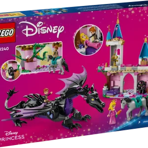 Epic stories await kids and Disney’s Sleeping Beauty fans aged 7+ as they create this LEGO® ǀ Disney Princess Maleficent’s Dragon Form (43240) buildable playset. The construction set is a fun Disney gift idea and has a bridge section with towers and space for a bed, a turning spinning wheel and other play starters. There are Aurora and Prince Philip LEGO ǀ Disney mini-doll figures, a Samson LEGO ǀ Disney horse figure and a posable LEGO ǀ Disney dragon figure with movable head, legs and tail, plus folding wings. This buildable playset is made for kids aged 7 and up and helps grow their confidence as they create new stories. It’s easy to take out for playdates and can be added to other LEGO building sets for kids and LEGO ǀ Disney buildingtoys (sold separately) in the series. Kids also get an easy and intuitive building experience with the LEGO Builder app. They can zoom in and rotate models in 3D, save sets and track progress. Buildable dragon toy for kids – Gift girls and boys aged 7+ with this Maleficent’s Dragon Form buildable playset and spark creativity as kids play out their own Sleeping Beauty stories Posable model – A posable dragon building toy with folding wings, a bridge and tower section, Aurora and Prince Phillip LEGO® ǀ Disney mini-doll figures and a LEGO ǀ Disney horse figure Fun building set for kids – The buildable bridge with spires includes a bed for Aurora and a spinning wheel that moves the vines when turned, a suit of armor, wand and other play starters Sleeping Beauty building toy – This LEGO® ǀ Disney construction set lets fans reimagine the story of Sleeping Beauty however they like, or play out the best movie scenes again and again Gift for movie fans and kids – A buildable playset gift idea for girls, boys and Disney fans aged 7+, with a buildable castle bridge section, posable dragon and 2 well-known movie characters A helping hand – Discover intuitive instructions in the LEGO® Builder app where builders can zoom in and rotate models in 3D, track their progress and save sets as they develop new skills Develop life skills – 2 LEGO® ǀ Disney mini-doll figures, a posable LEGO ǀ Disney dragon figure and LEGO ǀ Disney horse figure help encourage creative play and vital life skills through fun Measurements – This 583-piece building set for kids includes a posable LEGO® ǀ Disney dragon figure that stands over 7 in. (18 cm) tall