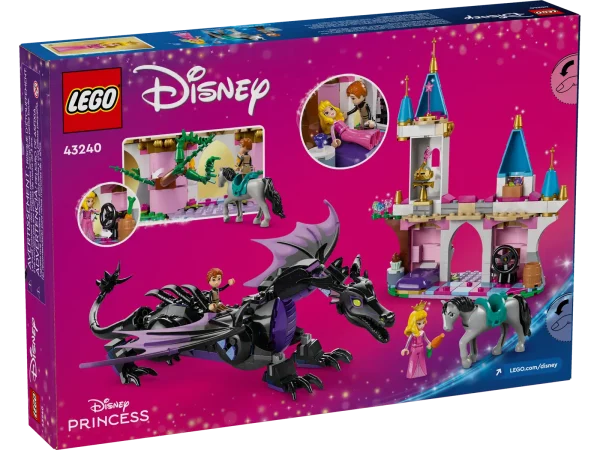 Epic stories await kids and Disney’s Sleeping Beauty fans aged 7+ as they create this LEGO® ǀ Disney Princess Maleficent’s Dragon Form (43240) buildable playset. The construction set is a fun Disney gift idea and has a bridge section with towers and space for a bed, a turning spinning wheel and other play starters. There are Aurora and Prince Philip LEGO ǀ Disney mini-doll figures, a Samson LEGO ǀ Disney horse figure and a posable LEGO ǀ Disney dragon figure with movable head, legs and tail, plus folding wings. This buildable playset is made for kids aged 7 and up and helps grow their confidence as they create new stories. It’s easy to take out for playdates and can be added to other LEGO building sets for kids and LEGO ǀ Disney buildingtoys (sold separately) in the series. Kids also get an easy and intuitive building experience with the LEGO Builder app. They can zoom in and rotate models in 3D, save sets and track progress. Buildable dragon toy for kids – Gift girls and boys aged 7+ with this Maleficent’s Dragon Form buildable playset and spark creativity as kids play out their own Sleeping Beauty stories Posable model – A posable dragon building toy with folding wings, a bridge and tower section, Aurora and Prince Phillip LEGO® ǀ Disney mini-doll figures and a LEGO ǀ Disney horse figure Fun building set for kids – The buildable bridge with spires includes a bed for Aurora and a spinning wheel that moves the vines when turned, a suit of armor, wand and other play starters Sleeping Beauty building toy – This LEGO® ǀ Disney construction set lets fans reimagine the story of Sleeping Beauty however they like, or play out the best movie scenes again and again Gift for movie fans and kids – A buildable playset gift idea for girls, boys and Disney fans aged 7+, with a buildable castle bridge section, posable dragon and 2 well-known movie characters A helping hand – Discover intuitive instructions in the LEGO® Builder app where builders can zoom in and rotate models in 3D, track their progress and save sets as they develop new skills Develop life skills – 2 LEGO® ǀ Disney mini-doll figures, a posable LEGO ǀ Disney dragon figure and LEGO ǀ Disney horse figure help encourage creative play and vital life skills through fun Measurements – This 583-piece building set for kids includes a posable LEGO® ǀ Disney dragon figure that stands over 7 in. (18 cm) tall