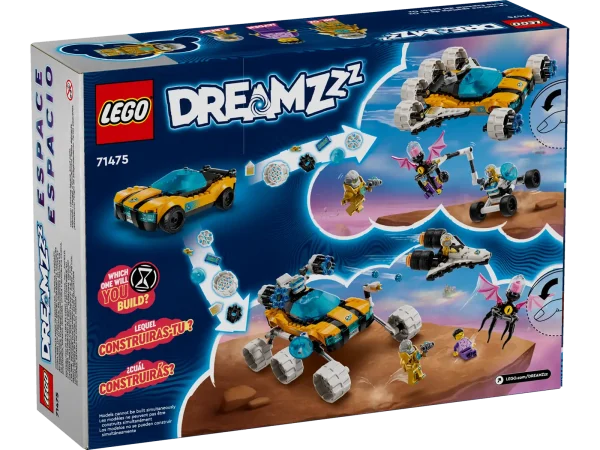 Kids aged 7+ journey into the LEGO® DREAMZzz™ world with this Mr. Oz’s Space Car toy (71475), which can be built in 2 exciting ways. Based on the thrilling TV show, the building set allows kids to help Mr. Oz and Albert save Jayden, who’s been captured by a Grimspawn.Encouraging kids to choose their own adventure, the space toy can be built in 2 modes – space rover mode or space shuttle mode. In space rover mode, the model has a retractable grabber arm, a moving satellite and a mini rover toy. In space shuttle mode, it has two large shooting cannons and a mini-shuttle toy.DREAMZzz heroes Mr. Oz and Jayden bring the set to life and allow kids to recreate their favorite scenes from the TV show. The building set also includes Albert and a Grimspawn figure, whose tentacles are posable and can trap the Jayden minifigure. Kids’ transforming car toy – Let boys and girls aged 8 and up unleash their imaginations by creating a fantasy vehicle with this LEGO® DREAMZzz™ Mr. Oz’s Space Car toy building set 2 ways to build – The toy vehicle can be built as a space roveror a space shuttle, allowing kids to choose their own adventure LEGO® DREAMZzz™ heroes – Detailed Mr. Oz and Jayden minifigures help bring the building set to life A nightmare monster – This space toy set includes a figure of the Grimspawn, which has tentacles that wrap around the Jayden minifigure Gift idea – Fans of the LEGO® DREAMZzz™ TV show can enjoy hours of play with this fantasy gift for kids, which can be given as a treat or reward toy LEGO® vehicles – The building set can be givento kids who love car toys, as well as fans of the LEGO DREAMZzz™ TV show LEGO® DREAMZzz™ sets – Explore other fantasy toys for boys and girls in the LEGO DREAMZzz range, where kids can immerse themselves in dream world adventures and get acquainted with hero figures Dimensions – The building set includes 350 pieces, and in space-shuttle mode it measures over 4 in. (10 cm) high, 6.5 in. (17 cm) long and 5.5 in. (15 cm) wide