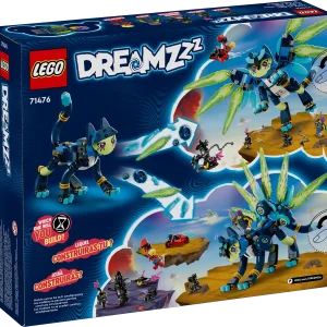 Unlock imaginations with this LEGO® DREAMZzz™ Zoey and Zian the Cat-Owl (71476) building set. Inspired by the thrilling TV show, this animal toy lets kids aged 9 and up journey into the dream world to help hero figure Zoey save Zian from the villainous Night Hunter. This set has story-led building instructions and 2 exciting building modes so kids can immerse themselves in the dream world adventure and enjoy double the playtime. Their imaginations will take flight as they build Zian as a Cat-Owl with wings to fly away from the nightmares or as a Cat-Peacock with a beautiful tail to fight them off. The action is brought to life by 3 minifigures: Zoey, Cooper and the Night Hunter, plus his minions Sneak and Snivel. And with cool accessories like Zoey’s shooting bow and Cooper’s flying motorcycle, this fantasy toy encourages kids to recreate their favorite scenes and dream up new ones for hours of exciting, imaginative play. A transforming animal toy – Let kids aged 9 and up unlock their imaginations with this LEGO® DREAMZzz™ Zoey and Zian the Cat-Owl building set, which offers 2 exciting building options 1 set, 2 builds – This creative building toy lets kids choose their own adventure by building Zian as a cat-owl or a cat-peacock Play with Zian – With a posable head, legs and tail, the Zian figure makes it easy for kids to enjoy imaginative play Dream toy – Inspired by the LEGO® DREAMZzz™ TV show, thissmall LEGO set lets kids immerse themselves in their favorite dream world adventures A gift idea for kids – Young dreamers can enjoy hours of play with this fantasy gift for kids, which can be given as a treat or reward toy 3 minifigures – Includes LEGO® DREAMZzz™ heroes Zoey, Cooper and the villainous Night Hunter, plus Sneak and Snivel figures A dream world of adventures – Explore other fantasy toys (sold separately) for girls and boys in the LEGO® DREAMZzz™ range, where kids can immerse themselves in the action and meet hero figures Dimensions – The 437-piece set measures over 7.5 in. (20 cm) high, 8 in. (21 cm) wide and 8 in. (20 cm) deep when it's built as a cat-owl