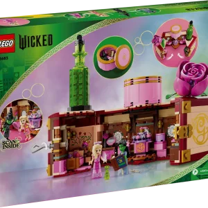 Transport girls and boys aged 8 plus to a beloved scene from the Wicked movie with this Glinda & Elphaba's Dormitory (75683) best-friend gift for kids. This collectible toy recreates the iconic scene from the movie where the girls’ friendship blossoms. This model toy consists of a beautiful buildable trunk that opens out into a detailed dollhouse playset of the girls’ bedroom at Shiz University. Brimming with authentic accessories, this toy dollhouse playset lets kids recreate the scene where Glinda pledges to make Elphaba “popular.” Just like in the movie, the 2 mini-dolls wear pajamas, but there are also 2 daytime outfits for extra dress-up fun. Kids scan the set’s hidden QR code to access unique LEGO® Wicked content and sing along to the “Popular” hit from the movie. By placing the mini-dolls on the spinning stand, kids make the characters ‘dance’ along to the music! When the play is over, close the bedroom and transform it into Glinda’s trunk, which can be locked with a key! Collectible toy for Wicked fans – Girls and boys aged 8 plus build Glinda & Elphaba's Dormitory then act out iconic friendship moments from the movie or invent stories of their own Elphaba and Glinda mini-dolls figures – This fantasy toy includes the 2 Wicked lead characters dressed in pajamas, just like in the scene from the movie, as well as 2 daytime outfits for dress-up fun Model toy of the girls’ Shiz University dormitory – This detailed dorm room recreation closes to form a travel case decorated with Glinda’s flower and Elphaba’s green bottle Full of features – Dollhouse toy includes wands, perfume bottles on a spinning stand, drawers and 2 of Glinda’s flowers… a buildable one to decorate the trunk and a small one for Elphaba’s hair Gift for kids who love dollhouse playsets – This LEGO® set makes a great best-friend gift for girls and boys aged 8 plus and fans of the Wicked movie Spellbinding playsets – Conjure up more movie magic with other adventure playsets (sold separately) in the LEGO® Wicked range, all of which feature on the intuitive LEGO Builder app Fantasy toys for kids – This dollhouse playset let kids join Elphaba and Glinda on their adventures in the land of Oz and enjoy more unique LEGO® Wicked moments by scanning the set’s hidden QR code Dimensions – The 740-piece LEGO® Wicked set measures over 8 in. (20 cm) high, 7 in. (18 cm) wide and 4 in. (11 cm) deep when closed in display configuration