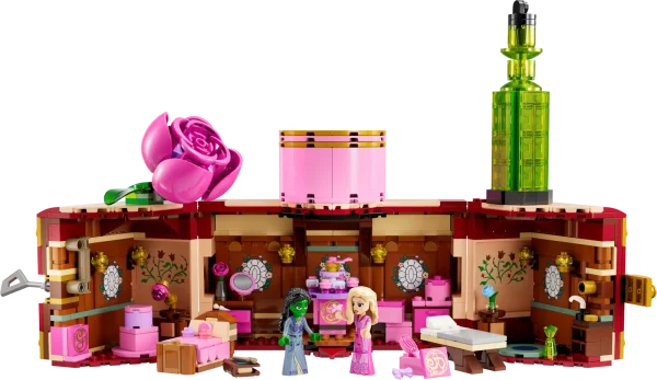 Transport girls and boys aged 8 plus to a beloved scene from the Wicked movie with this Glinda & Elphaba's Dormitory (75683) best-friend gift for kids. This collectible toy recreates the iconic scene from the movie where the girls’ friendship blossoms. This model toy consists of a beautiful buildable trunk that opens out into a detailed dollhouse playset of the girls’ bedroom at Shiz University. Brimming with authentic accessories, this toy dollhouse playset lets kids recreate the scene where Glinda pledges to make Elphaba “popular.” Just like in the movie, the 2 mini-dolls wear pajamas, but there are also 2 daytime outfits for extra dress-up fun. Kids scan the set’s hidden QR code to access unique LEGO® Wicked content and sing along to the “Popular” hit from the movie. By placing the mini-dolls on the spinning stand, kids make the characters ‘dance’ along to the music! When the play is over, close the bedroom and transform it into Glinda’s trunk, which can be locked with a key! Collectible toy for Wicked fans – Girls and boys aged 8 plus build Glinda & Elphaba's Dormitory then act out iconic friendship moments from the movie or invent stories of their own Elphaba and Glinda mini-dolls figures – This fantasy toy includes the 2 Wicked lead characters dressed in pajamas, just like in the scene from the movie, as well as 2 daytime outfits for dress-up fun Model toy of the girls’ Shiz University dormitory – This detailed dorm room recreation closes to form a travel case decorated with Glinda’s flower and Elphaba’s green bottle Full of features – Dollhouse toy includes wands, perfume bottles on a spinning stand, drawers and 2 of Glinda’s flowers… a buildable one to decorate the trunk and a small one for Elphaba’s hair Gift for kids who love dollhouse playsets – This LEGO® set makes a great best-friend gift for girls and boys aged 8 plus and fans of the Wicked movie Spellbinding playsets – Conjure up more movie magic with other adventure playsets (sold separately) in the LEGO® Wicked range, all of which feature on the intuitive LEGO Builder app Fantasy toys for kids – This dollhouse playset let kids join Elphaba and Glinda on their adventures in the land of Oz and enjoy more unique LEGO® Wicked moments by scanning the set’s hidden QR code Dimensions – The 740-piece LEGO® Wicked set measures over 8 in. (20 cm) high, 7 in. (18 cm) wide and 4 in. (11 cm) deep when closed in display configuration