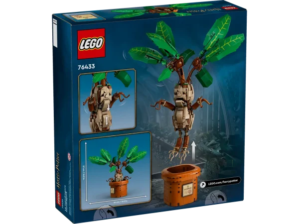 Bring the wonder of a Hogwarts™ Herbology class into kids’ lives with this LEGO® Harry Potter™ Mandrake plant toy (76433), the first-ever LEGO brick figure of the screaming plant. A magical gift and home decor idea for imaginative girls, boys and any Harry Potter fan aged 10 and up, the set features a close-to-life-size posable toy model of a Mandrake and a buildable plant pot to create a playful display. Pose the leaves of the Mandrake, remove it from the pot and move its chest up and down to animate its mouth and limbs as if it’s screaming. Add to children’s creative experience with the LEGO Builder app, where they can zoom in and rotate a 3D digital version of this model as they build, track their progress and save sets. An enchantinghome decor idea, this unusual magical creature toy is part of an extensive LEGO Harry Potter collection (sets sold separately) that offers unlimited ways to build and play out spellbinding stories. LEGO® Harry Potter™ Mandrake plant toy for playful display – The first LEGO brick-built figure of a magical Mandrake plant from the Hogwarts™ Herbology class Magical plant toy figure – Display the model of the screaming plant from the Harry Potter™ stories in its buildable plant pot or remove the Mandrake from the pot for fun nurture play Unique toy for kids with realistic details – Pose the leaves of the Mandrake, move its chest up and down to animate its mouth and limbs, and sit the creature down outside of the pot Build, play and display – This Harry Potter™ gift set offers a rewarding build-and-play experience for Harry Potter fans, and the plant pot has a nameplate to add to the display Fun LEGO® Harry Potter™ gift for kids – Give this magical creature toy as a special-occasion gift or reward to imaginative girls, boys and any Harry Potter fan aged 10 and up A helping hand – Discover intuitive instructions in the LEGO® Builder app, where builders can zoom in and rotate models in 3D, track their progress and save sets as they develop new skills Part of an extensive collection – LEGO® Harry Potter™ sets let young witches, wizards and Muggles™ play out iconic scenes, make up their own stories or simply display the models Harry Potter™ decor idea – The Mandrake toy figure in the plant pot in this 579-piece set stands over 10.5 in. (27 cm) tall