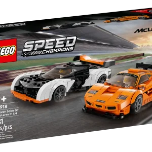 For the first time ever, race fans and kids aged 9 and up can collect a double pack of buildable McLaren hypercars with the LEGO® Speed Champions McLaren Solus GT and McLaren F1 LM (76918) building set. The iconic F1 LM model from the 1990s and the latest Solus GT are now ready for kids to build, display and role-play races. Build your own McLaren The buildable versions of the 2 McLaren supercar toys include authentic details from the real-life versions: the limited-edition F1 LM comes in its distinctive papaya orange color with a central driving seat and cooling ducts on both sides, while the Solus GT also has a central driving seat and features a rear wing. The set also comes with 2 driver minifigures for kids to place behind the wheel of each car and stage exhilarating races between them. A fun digital experience for LEGO fans Let the LEGO Builder app guide you and your child on an easy and intuitive building adventure. Zoom in and rotate models in 3D, save sets and track your progress. 2 McLaren buildable vehicles – LEGO® Speed Champions McLaren Solus GT and F1 LM (76918) building set for kids aged 9+ and passionate vehicle fans to collect, build and display 2 minifigures – The car toys each come with a driver minifigure for kids and vehicle fans to place behind the wheel of each car and stage exciting races between them Realistic details – The buildable models include details from the real-life versions: the F1 LM is in its distinctive papaya orange color and the Solus GT features prominent wheel arches and a cockpit Play-and-display McLaren models – Kids can enjoy a rewarding build with the classic F1 LM and modern Solus GT replica models before proudly displaying them or using them for racing fun LEGO® gift – Give this premium 581-piece Speed Champions model kit as a birthday present or holiday gift to kids aged 9+ or passionate car fans Portable size – The McLaren F1 LM measures over 1.5 in. (4 cm) high, 5.5 in. (15 cm) long and 2.5 in. (7 cm) wide so kids can show it off at home or take it on the go A new way to build – Let the LEGO® Builder app guide you on an intuitive building adventure. Save sets, track your progress and zoom in and rotate models in 3D to get the full picture while you build More high-speed action – Look out for other LEGO® Speed Champions models, including Ferrari 812 Competizione (76914), Pagani Utopia (76915) and Porsche 963 (76916) Premium quality – For more than 6 decades, LEGO® bricks have been madeto ensure they pull apart consistently every time Safety assurance – LEGO® building bricks meet stringent global safety standards