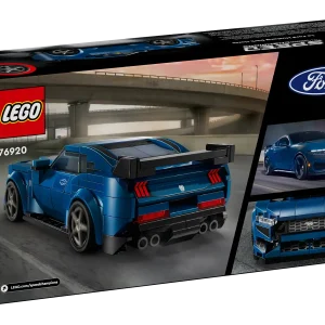 The LEGO® Speed Champions Ford Mustang Dark Horse Sports Car (76920) toy vehicle is a faithful brick-built version of the powerful real-life model from the iconic American car maker. Kids aged 9+ will love to collect, build, display and play out action with this blue toy car. The Ford Mustang toy car features several authentic design features: the rear wing, distinctive grille, headlights, tailpipes, Ford logos and detailed interior with a gearshift and dashboard. The buildable LEGO car also comes with a removable roof and a driver minifigure wearing a Dark Horse hoodie for kids to place behind the wheel and play out exciting action. Speed Champions building sets let kids and passionate car fans build replica versions of some of the world’s most iconic vehicles. They will be thrilled to create high-quality models from LEGO bricks, featuring distinctive details. Each car toy can be created with the LEGO Builder app, which guides you and your child on an easy and intuitive building adventure. Ford toy vehicle for kids – LEGO® Speed Champions Ford Mustang Dark Horse Sports Car model for boys and girls aged 9+ and adult car-model collectors 1 minifigure – The buildable car includes a removable roof and a driver minifigure with a helmet, wig and a wrench wearing a Dark Horse hoodie for kids to place behind the wheel and play out action Authentic Ford design details – The Ford Mustang Dark Horse Sports Car toy includes a rear wing, a grille, headlights, tailpipes, Ford logos and interior details LEGO® car display model – After kids have taken the Ford toy for a drive around the track or city roads, they can proudly display it on a shelf or bedside table Car gifts – Buildable car kit provides a fun build-and-play experience and is a car gift for kids aged 9+ or adult car-model collectors Bigger racing adventures – Discover more LEGO® Speed Champions cars with authentic details, sets sold separately Play with and-display iconic car models – LEGO® Speed Champions sets letkids and passionate car fans build replica versions of some of the world’s most iconic vehicles Measurements – This 344-piece LEGO® Ford car measures over 1.5 in. (4 cm) high, 6 in. (15 cm) long and 2.5 in. (7 cm) wide