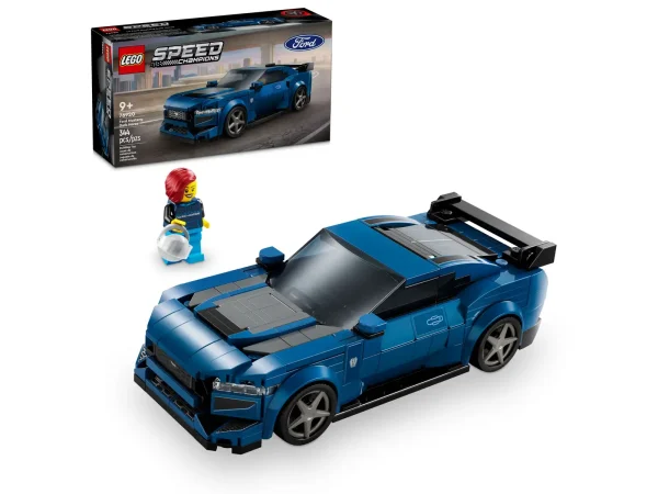 The LEGO® Speed Champions Ford Mustang Dark Horse Sports Car (76920) toy vehicle is a faithful brick-built version of the powerful real-life model from the iconic American car maker. Kids aged 9+ will love to collect, build, display and play out action with this blue toy car. The Ford Mustang toy car features several authentic design features: the rear wing, distinctive grille, headlights, tailpipes, Ford logos and detailed interior with a gearshift and dashboard. The buildable LEGO car also comes with a removable roof and a driver minifigure wearing a Dark Horse hoodie for kids to place behind the wheel and play out exciting action. Speed Champions building sets let kids and passionate car fans build replica versions of some of the world’s most iconic vehicles. They will be thrilled to create high-quality models from LEGO bricks, featuring distinctive details. Each car toy can be created with the LEGO Builder app, which guides you and your child on an easy and intuitive building adventure. Ford toy vehicle for kids – LEGO® Speed Champions Ford Mustang Dark Horse Sports Car model for boys and girls aged 9+ and adult car-model collectors 1 minifigure – The buildable car includes a removable roof and a driver minifigure with a helmet, wig and a wrench wearing a Dark Horse hoodie for kids to place behind the wheel and play out action Authentic Ford design details – The Ford Mustang Dark Horse Sports Car toy includes a rear wing, a grille, headlights, tailpipes, Ford logos and interior details LEGO® car display model – After kids have taken the Ford toy for a drive around the track or city roads, they can proudly display it on a shelf or bedside table Car gifts – Buildable car kit provides a fun build-and-play experience and is a car gift for kids aged 9+ or adult car-model collectors Bigger racing adventures – Discover more LEGO® Speed Champions cars with authentic details, sets sold separately Play with and-display iconic car models – LEGO® Speed Champions sets letkids and passionate car fans build replica versions of some of the world’s most iconic vehicles Measurements – This 344-piece LEGO® Ford car measures over 1.5 in. (4 cm) high, 6 in. (15 cm) long and 2.5 in. (7 cm) wide