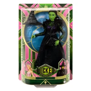 Step into the land of Oz with Elphaba! Inspired by the Universal Pictures film, Wicked, the Elphaba Fashion Doll captures the heart of sisterhood from the movie. Dressed in her removable true-to-movie fashion, school bag, and signature hat, Elphaba can strike dynamic poses with flexibility at the torso, elbows, wrists, and knees. Standing about 11 1/2-inches tall, she also features her iconic look with true-to-movie details, like her long, braided hair, and green skin. Fans will want to collect all the dolls from the land of Oz! Each sold separately, subject to availability. Dolls cannot stand alone. Colors and decorations may vary. Recreate memorable scenes from the movie and order yours, today! For ages 4 years and up.