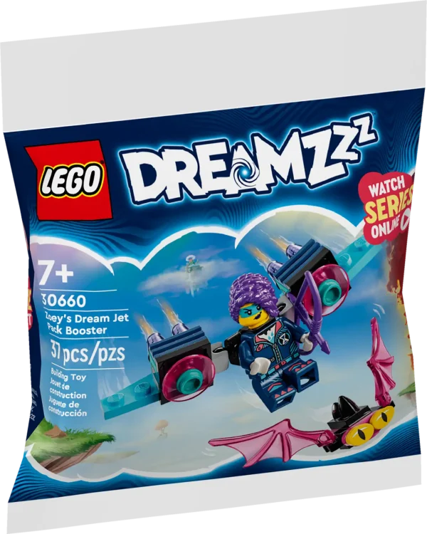 Let imaginations fly high with LEGO® DREAMZzz™ Zoey’s Dream Jet Pack Booster (30660), which includes a Zoey minifigure with a jet pack, plus a cool nightmare creature.